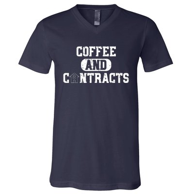 Real Estate Contracts Coffee Realtor Broker Agent V-Neck T-Shirt