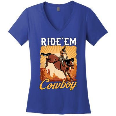 Ride 'Em Cow Rodeo Lover Galloping Horse Cool Gift Women's V-Neck T-Shirt