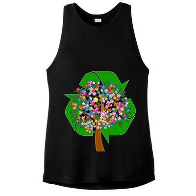 Recycle Reuse Reduce Flower Tree Ladies PosiCharge Tri-Blend Wicking Tank