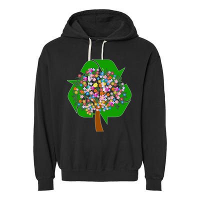 Recycle Reuse Reduce Flower Tree Garment-Dyed Fleece Hoodie