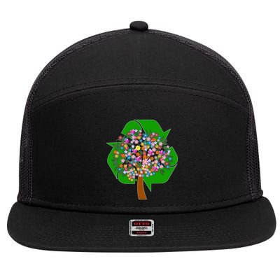 Recycle Reuse Reduce Flower Tree 7 Panel Mesh Trucker Snapback Hat