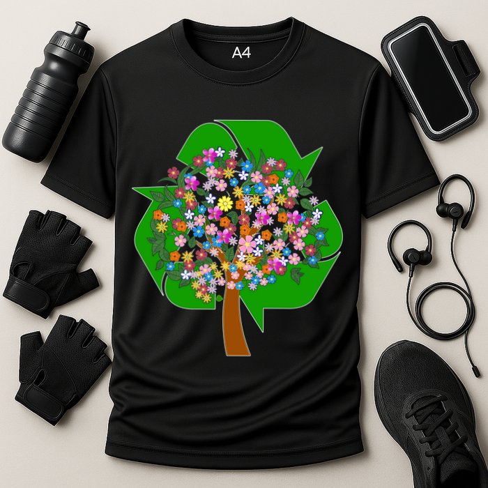 Recycle Reuse Reduce Flower Tree Performance Shirt