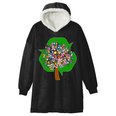 Recycle Reuse Reduce Flower Tree Hooded Wearable Blanket