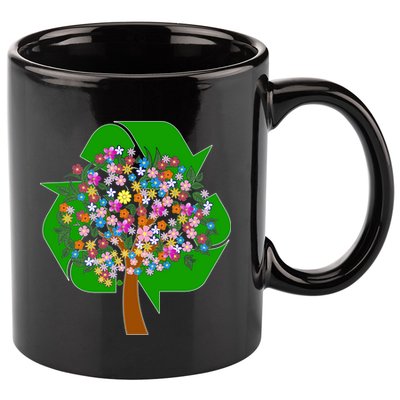Recycle Reuse Reduce Flower Tree 11oz C Handle Ceramic Mug