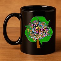 Recycle Reuse Reduce Flower Tree 11oz C Handle Ceramic Mug