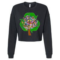 Recycle Reuse Reduce Flower Tree Cropped Pullover Crew
