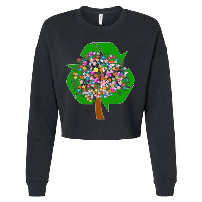 Recycle Reuse Reduce Flower Tree Cropped Pullover Crew