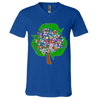 Recycle Reuse Reduce Flower Tree V-Neck T-Shirt
