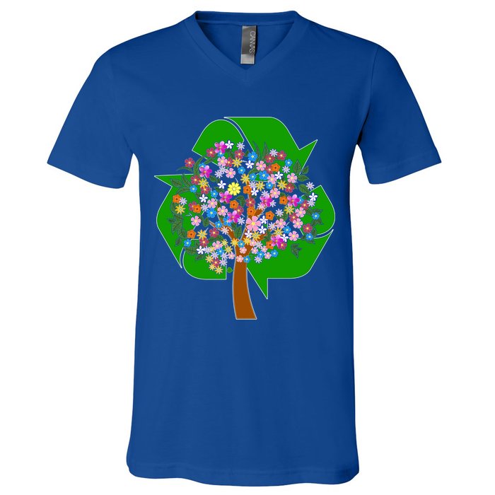 Recycle Reuse Reduce Flower Tree V-Neck T-Shirt