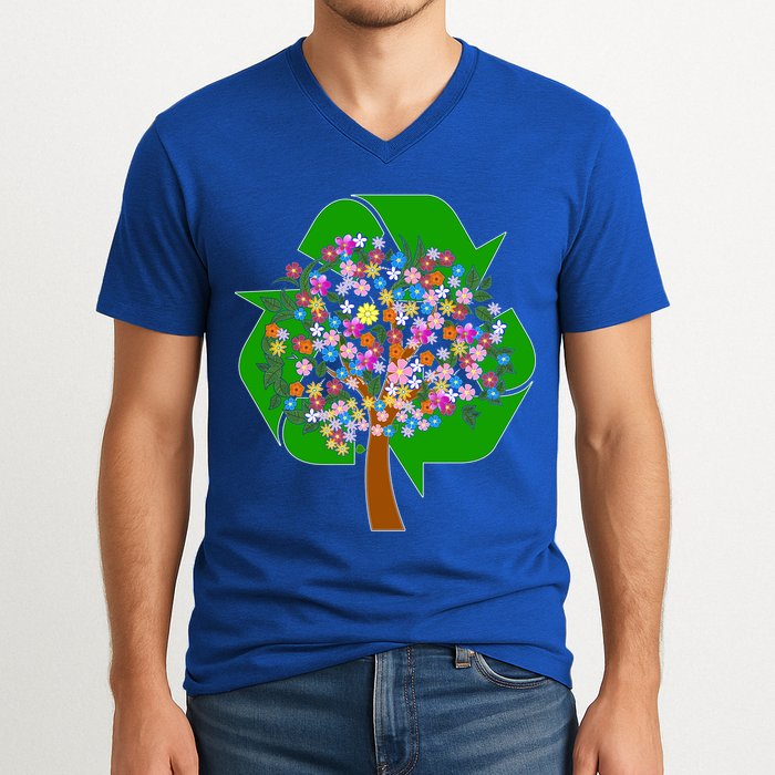 Recycle Reuse Reduce Flower Tree V-Neck T-Shirt