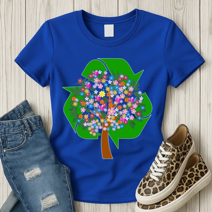Recycle Reuse Reduce Flower Tree Womens T-Shirt