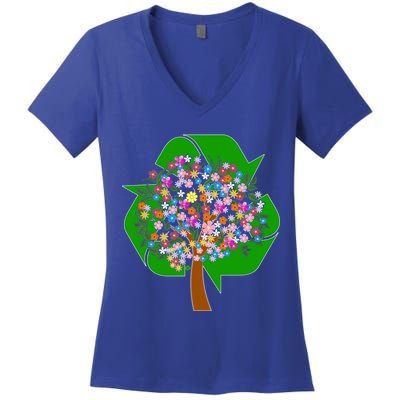 Recycle Reuse Reduce Flower Tree Women's V-Neck T-Shirt