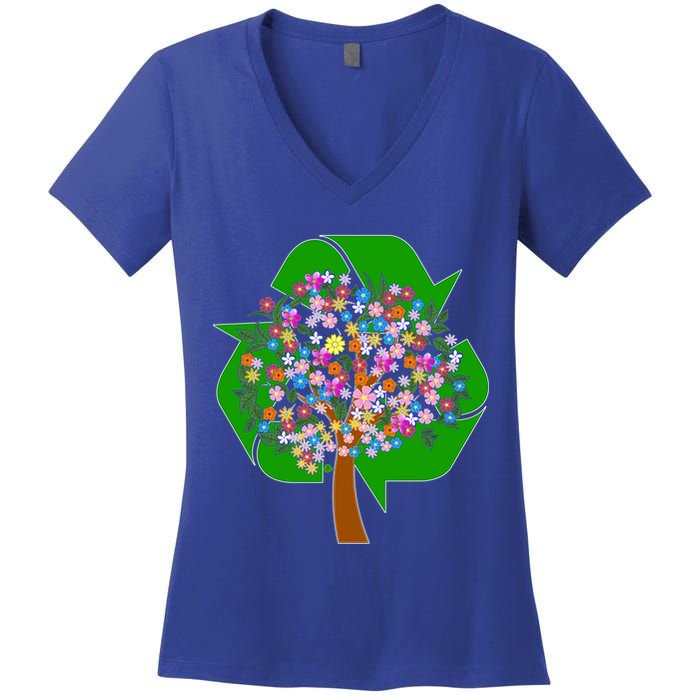 Recycle Reuse Reduce Flower Tree Women's V-Neck T-Shirt