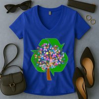 Recycle Reuse Reduce Flower Tree Women's V-Neck T-Shirt