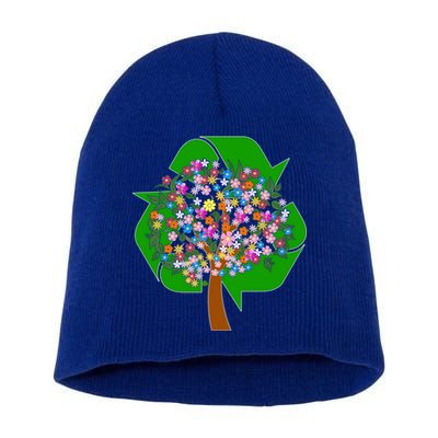 Recycle Reuse Reduce Flower Tree Short Acrylic Beanie