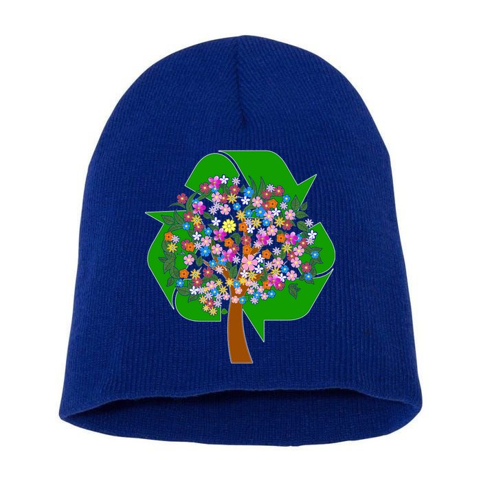 Recycle Reuse Reduce Flower Tree Short Acrylic Beanie