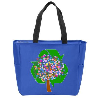 Recycle Reuse Reduce Flower Tree Zip Tote Bag