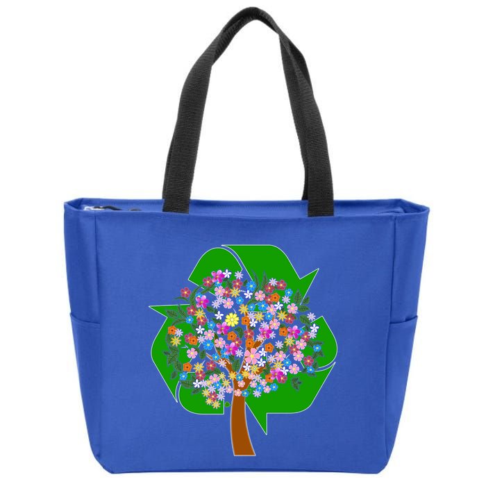 Recycle Reuse Reduce Flower Tree Zip Tote Bag