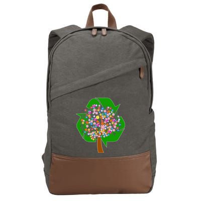 Recycle Reuse Reduce Flower Tree Cotton Canvas Backpack