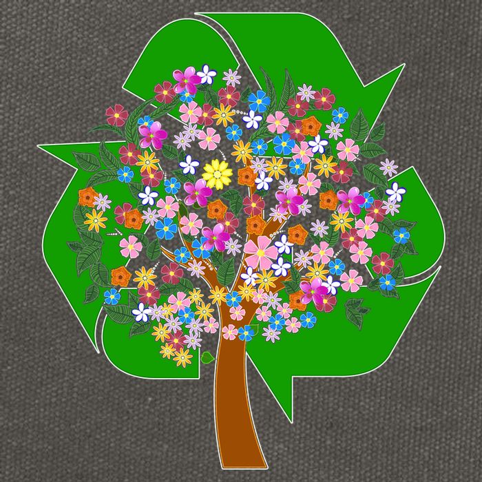 Recycle Reuse Reduce Flower Tree Cotton Canvas Backpack