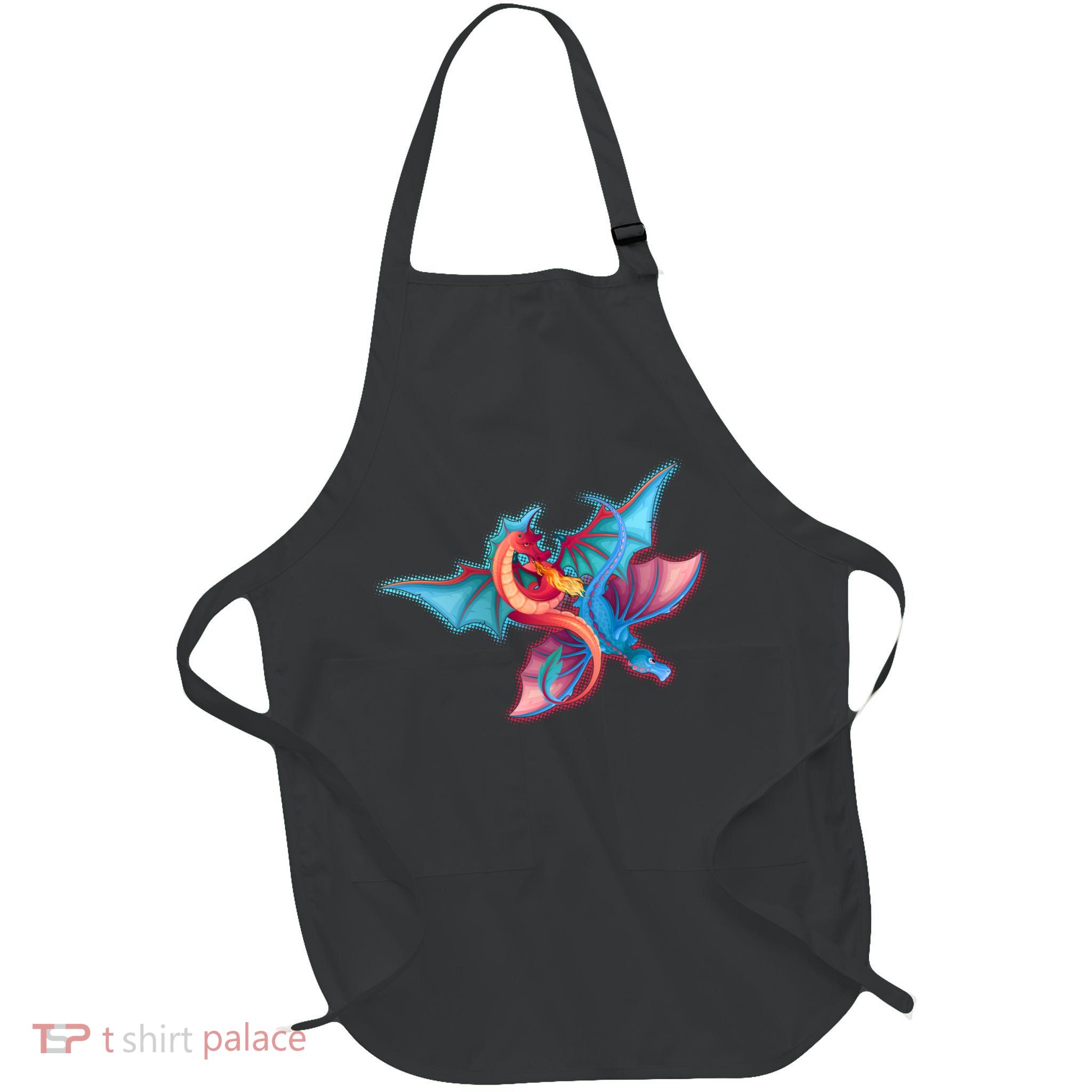 Red And Blue Flying Dragons Full-Length Apron With Pockets