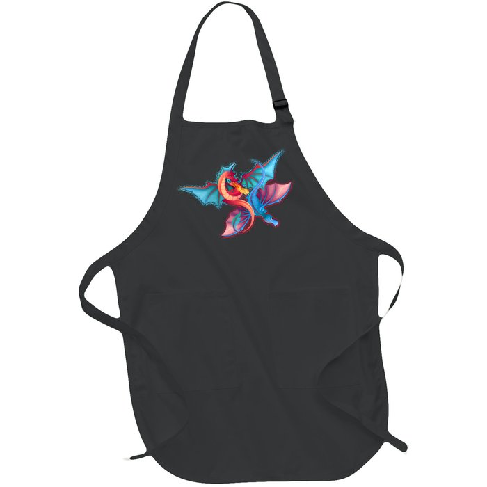 Red And Blue Flying Dragons Full-Length Apron With Pockets