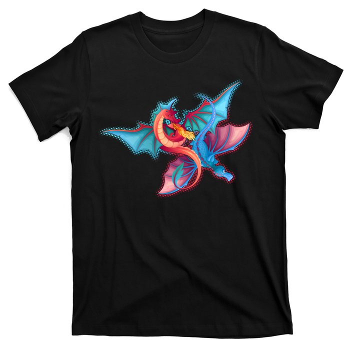 Red And Blue Flying Dragons T-Shirt