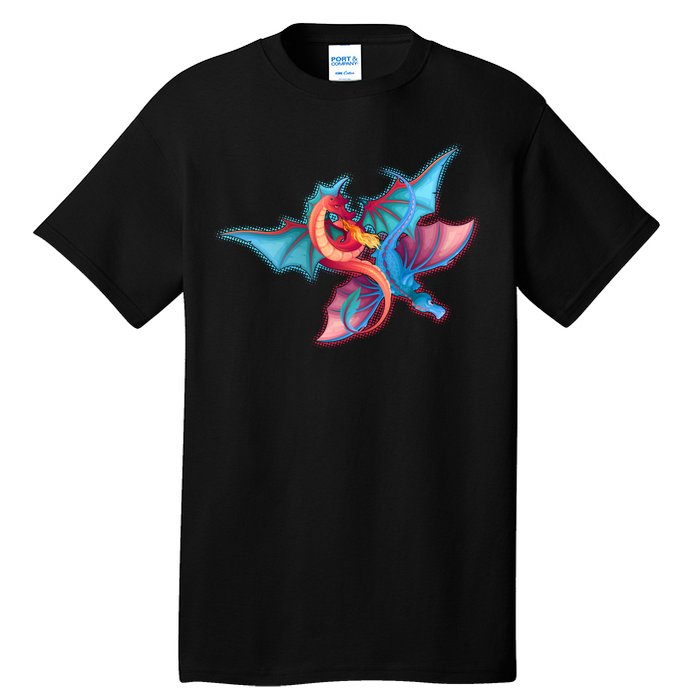 Red And Blue Flying Dragons Tall T-Shirt