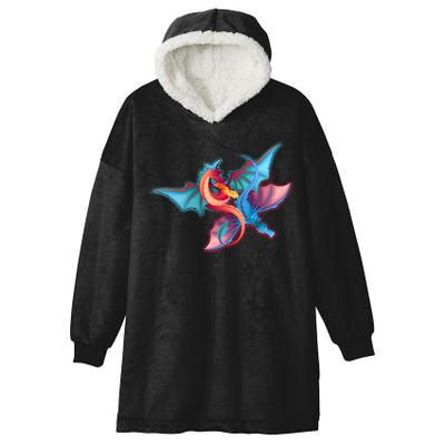 Red And Blue Flying Dragons Hooded Wearable Blanket