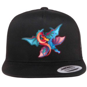 Red And Blue Flying Dragons Flat Bill Trucker Hat