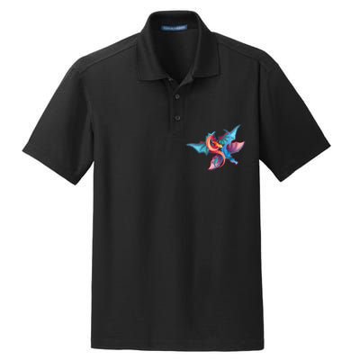 Red And Blue Flying Dragons Dry Zone Grid Polo