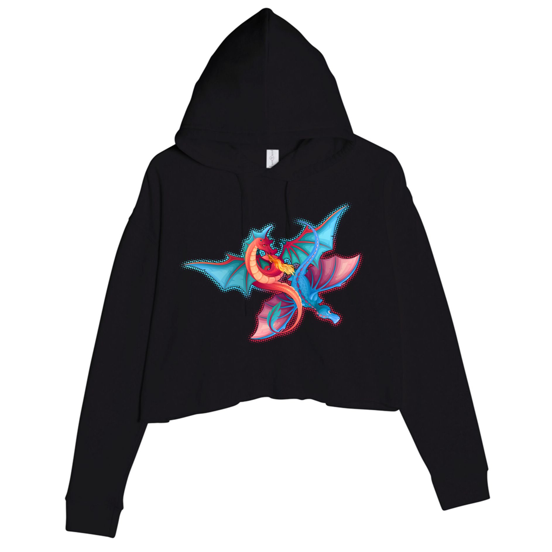 Red And Blue Flying Dragons Crop Fleece Hoodie