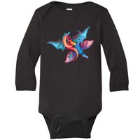 Red And Blue Flying Dragons Baby Long Sleeve Bodysuit