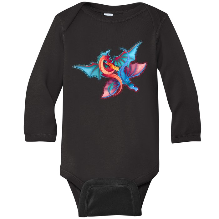 Red And Blue Flying Dragons Baby Long Sleeve Bodysuit