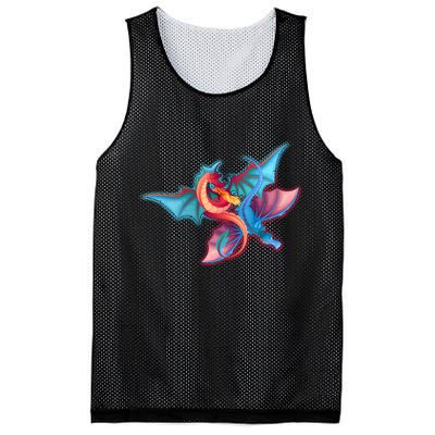 Red And Blue Flying Dragons Mesh Reversible Basketball Jersey Tank
