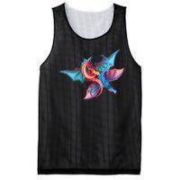 Red And Blue Flying Dragons Mesh Reversible Basketball Jersey Tank