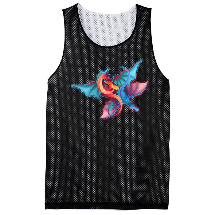 Red And Blue Flying Dragons Mesh Reversible Basketball Jersey Tank