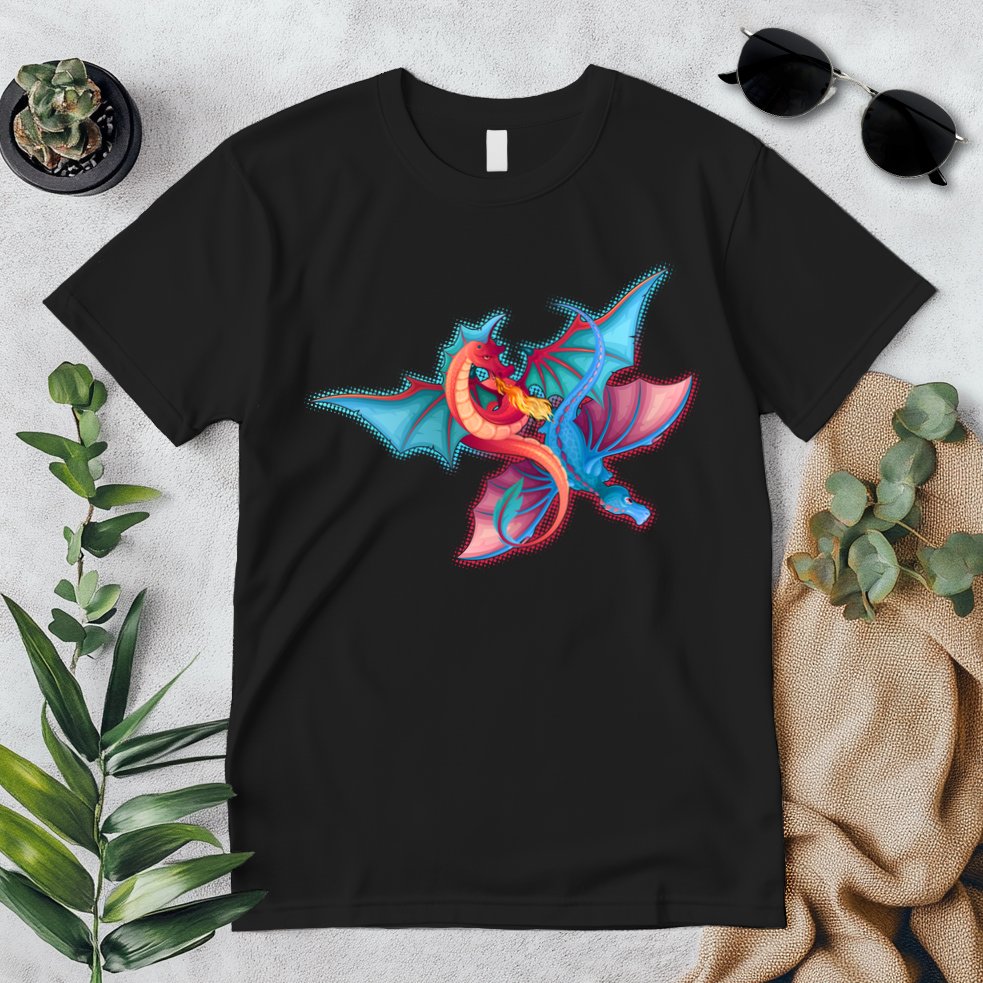Red And Blue Flying Dragons Premium T-Shirt