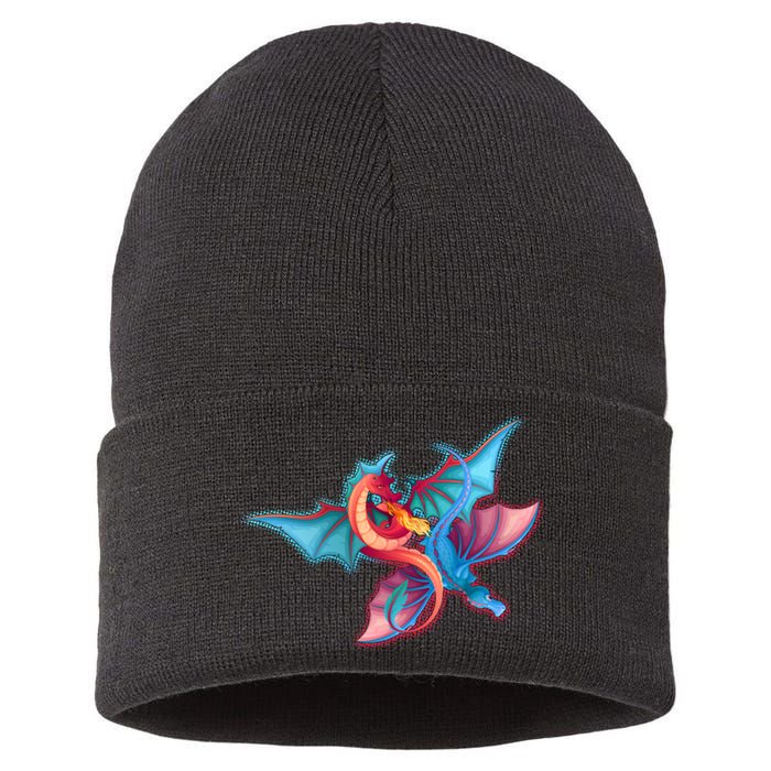 Red And Blue Flying Dragons Sustainable Knit Beanie