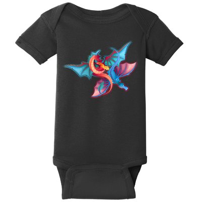 Red And Blue Flying Dragons Baby Bodysuit