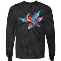 Red And Blue Flying Dragons Tie-Dye Long Sleeve Shirt