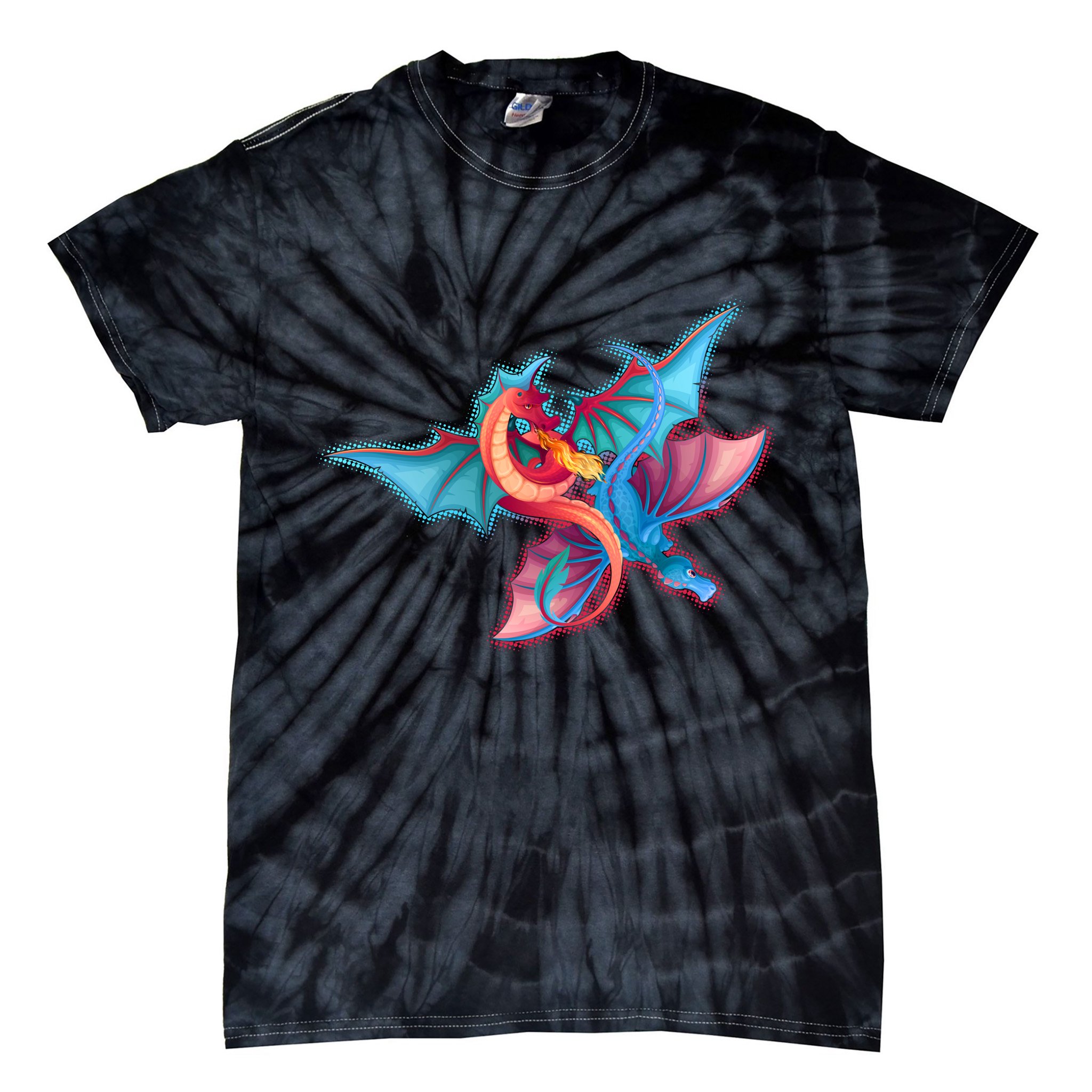 Red And Blue Flying Dragons Tie-Dye T-Shirt