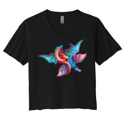 Red And Blue Flying Dragons Women's Crop Top Tee