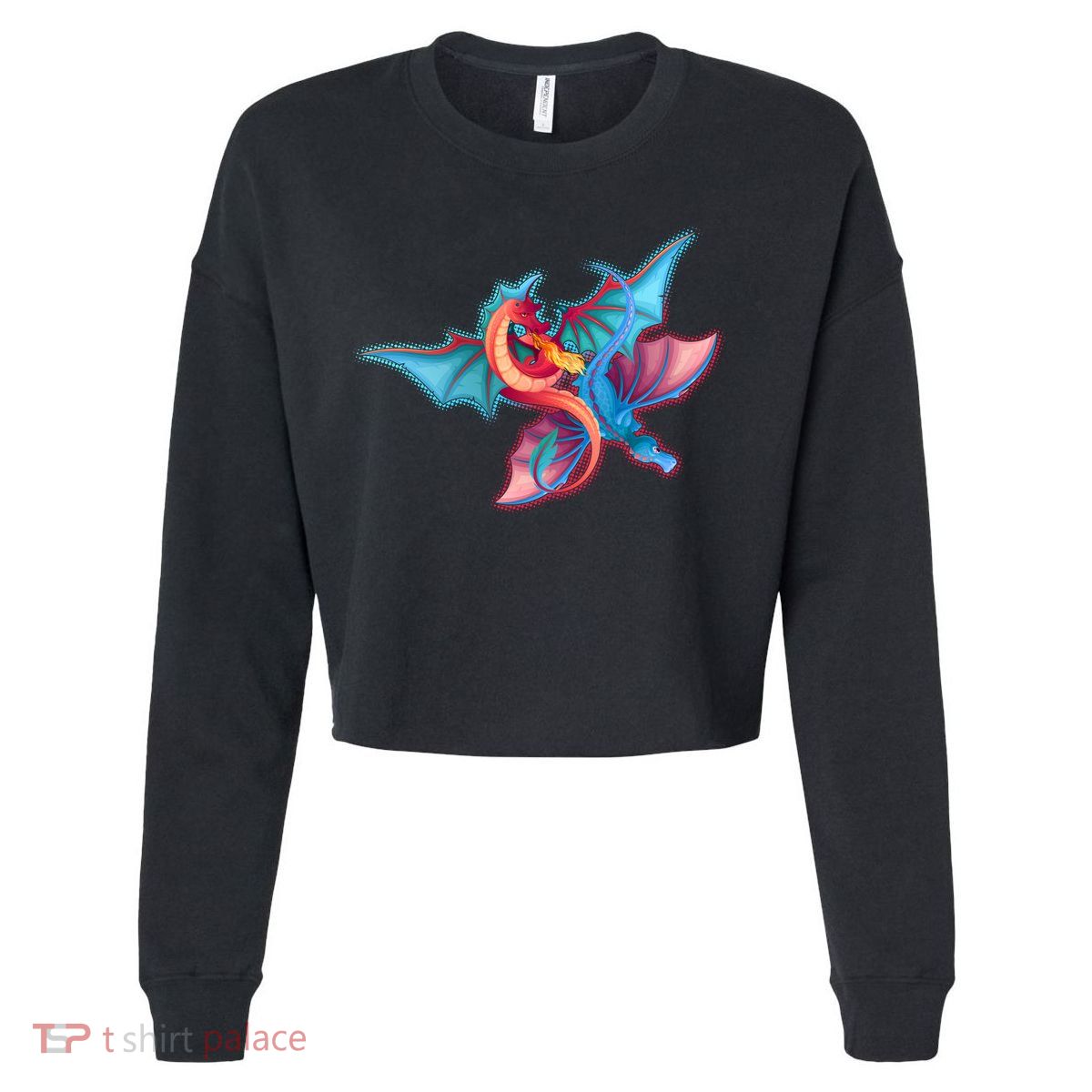 Red And Blue Flying Dragons Cropped Pullover Crew