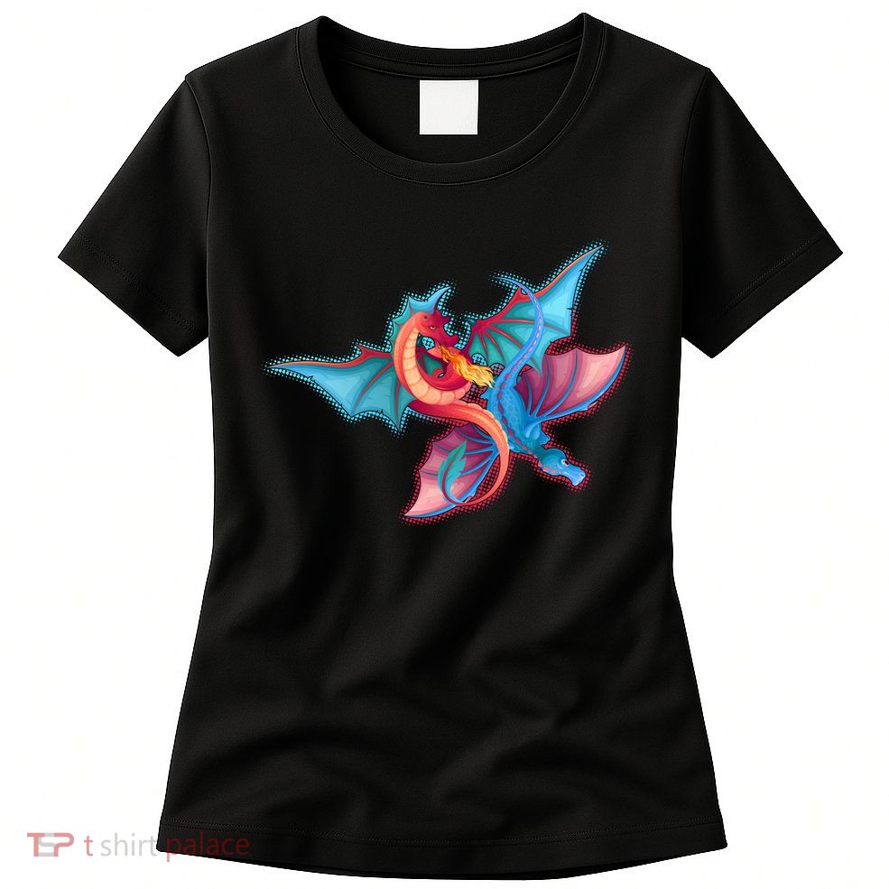 Red And Blue Flying Dragons Womens T-Shirt