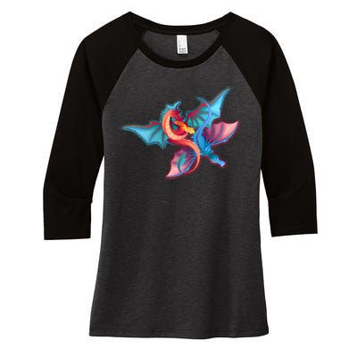 Red And Blue Flying Dragons Women's Tri-Blend 3/4-Sleeve Raglan Shirt