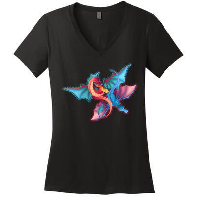 Red And Blue Flying Dragons Women's V-Neck T-Shirt