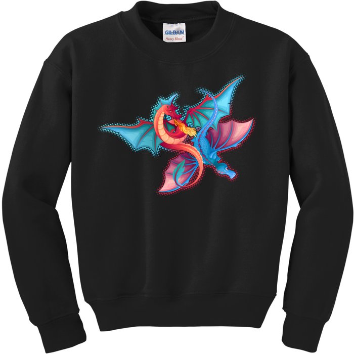 Red And Blue Flying Dragons Kids Sweatshirt