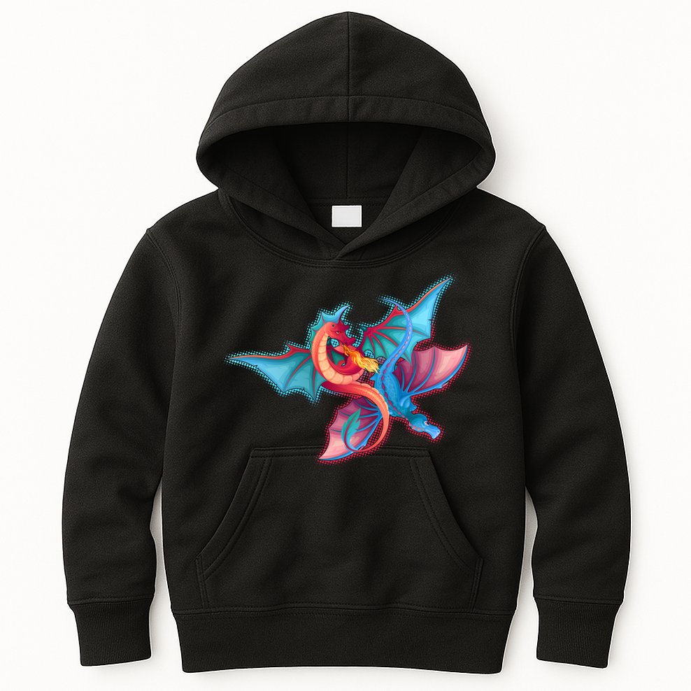 Red And Blue Flying Dragons Kids Hoodie