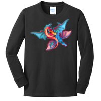 Red And Blue Flying Dragons Kids Long Sleeve Shirt